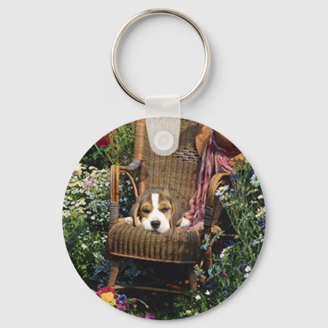 Beagle In Garden Chair Keychain (Front)