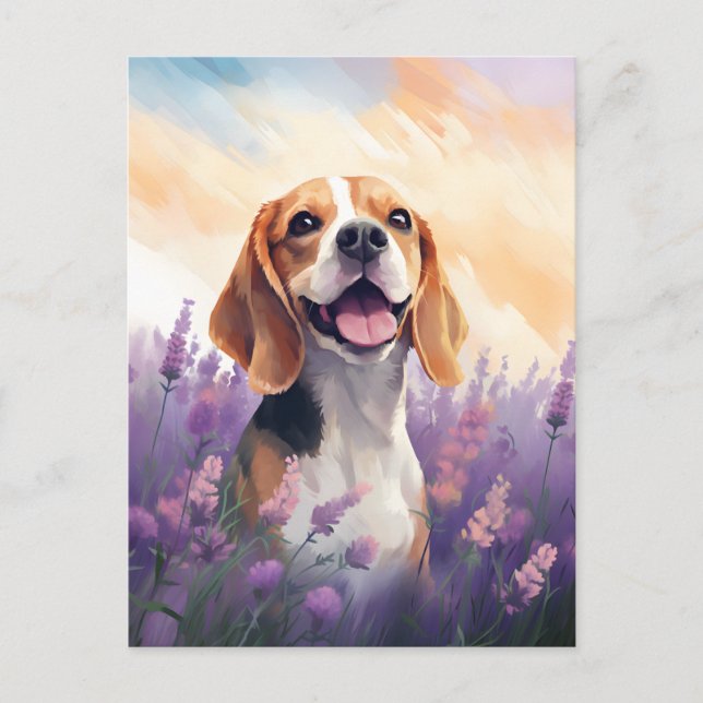 Beagle in Lavender field Postcard (Front)