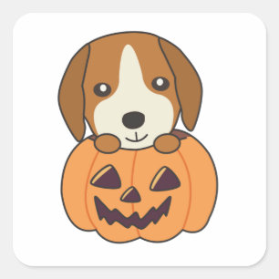 Beagle In Pumpkin Sweet Dogs Happy Halloween Square Sticker