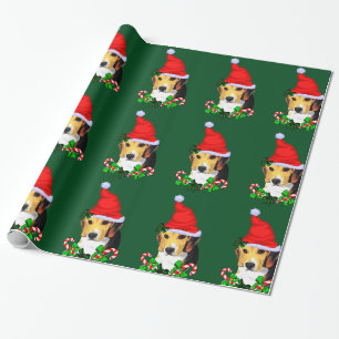 Beagle in Santa Hat Christmas Wrapping Paper