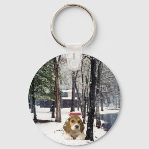 Beagle In The Snow Keychain