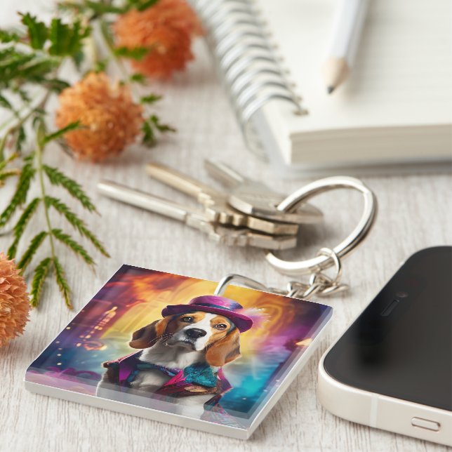  Beagle in Vibrant Costume Key Ring (Front Right)