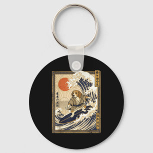 Beagle japanese surfing kanagawa wave funny samura key ring