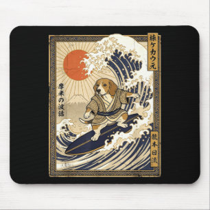 Beagle japanese surfing kanagawa wave funny samura mouse mat