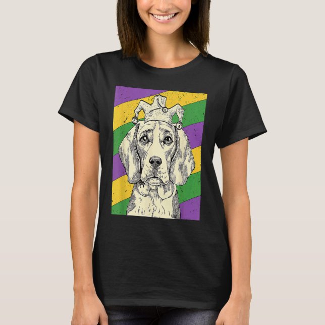 Beagle Jester Mardi Gras Dog Mum or Dad T-Shirt (Front)