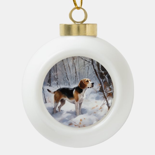 Beagle Let It Snow Christmas  Ceramic Ball Christmas Ornament (Front)