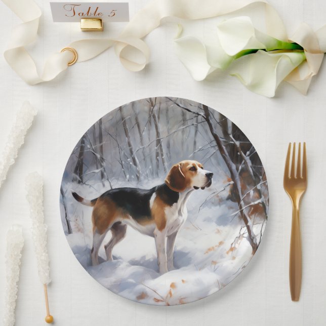 Beagle Let It Snow Christmas  Paper Plate (Wedding)