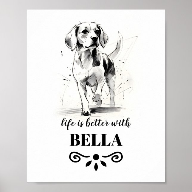 Beagle Life is better with Custom Dog Name Poster (Front)