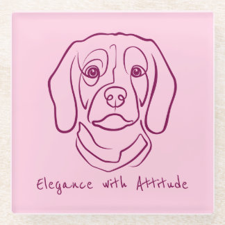 Beagle Line Art, Elegance with Attitude Glass Coaster