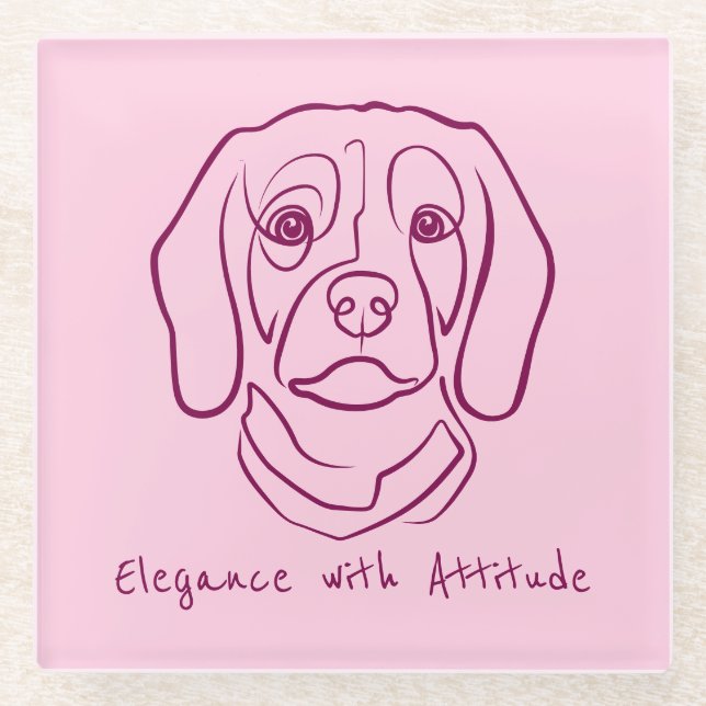 Beagle Line Art, Elegance with Attitude Glass Coaster (Front)