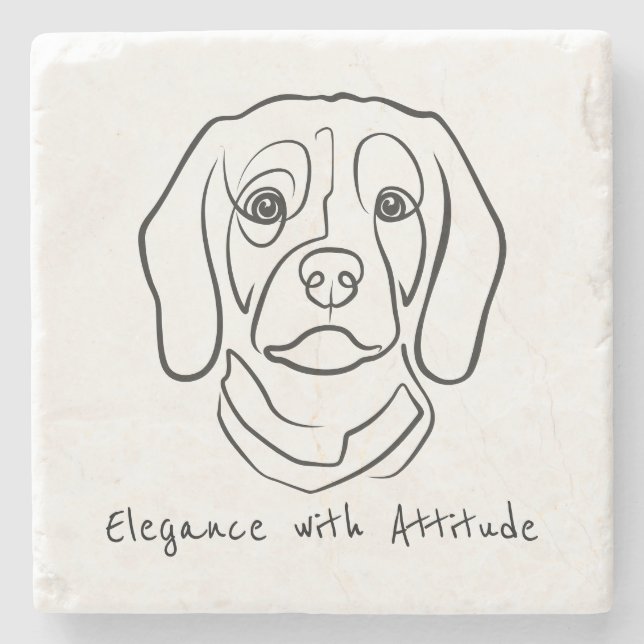 Beagle Line Art, Elegance with Attitude Stone Coaster (Front)