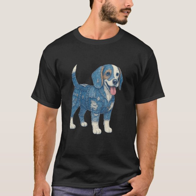 Beagle Lover Denim Patchwork Beagle Mum Beagle Dog T-Shirt (Front)