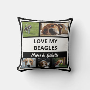 Beagle Lovers Puppy Dog Modern Black White Collage Cushion