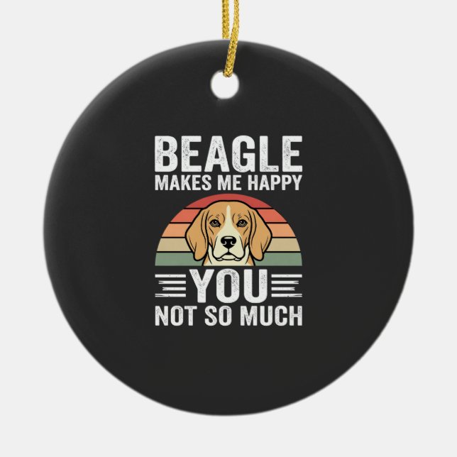 Beagle Makes Me Happy Dog Lover Ceramic Tree Decoration (Front)