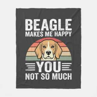 Beagle Makes Me Happy Dog Lover Fleece Blanket