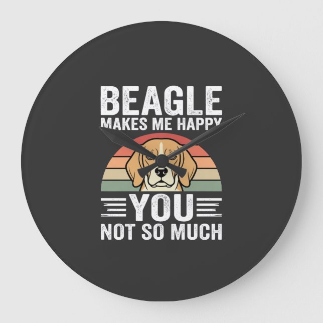 Beagle Makes Me Happy Dog Lover Large Clock (Front)