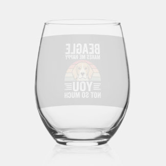 Beagle Makes Me Happy Dog Lover Stemless Wine Glass