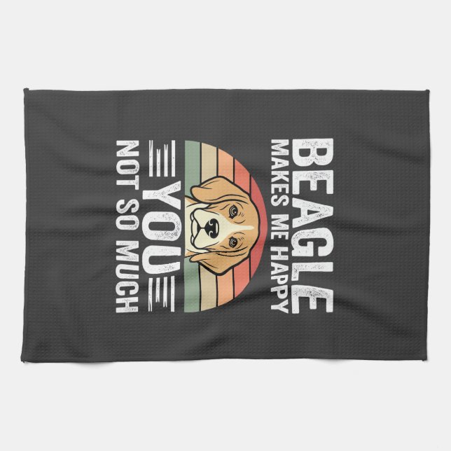 Beagle Makes Me Happy Dog Lover Tea Towel (Horizontal)