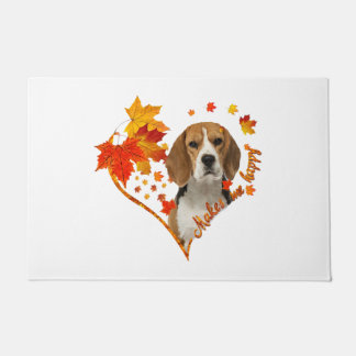 beagle makes me happy fall heart leaves  doormat