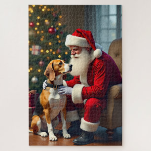 Beagle Meets Santa Christmas Painting Jigsaw Puzzle