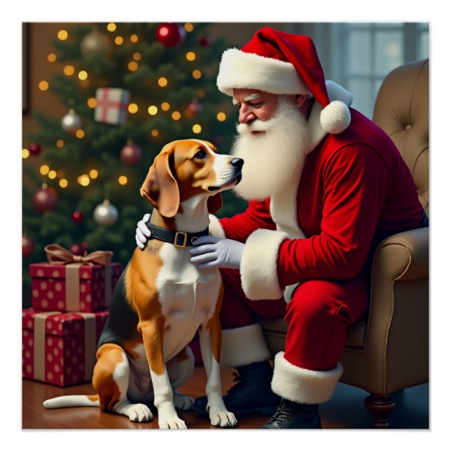 Beagle Meets Santa Christmas Painting Poster (Front)