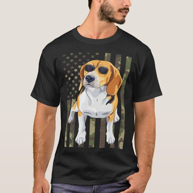 Beagle Men Women Beagle Dad Mom Camo USA Flag Beag T-Shirt (Front)