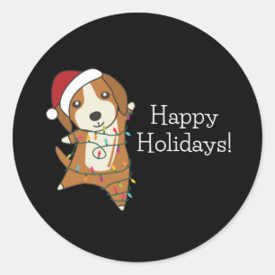 Beagle Merry Christmas Winter Animals Dog Classic Round Sticker