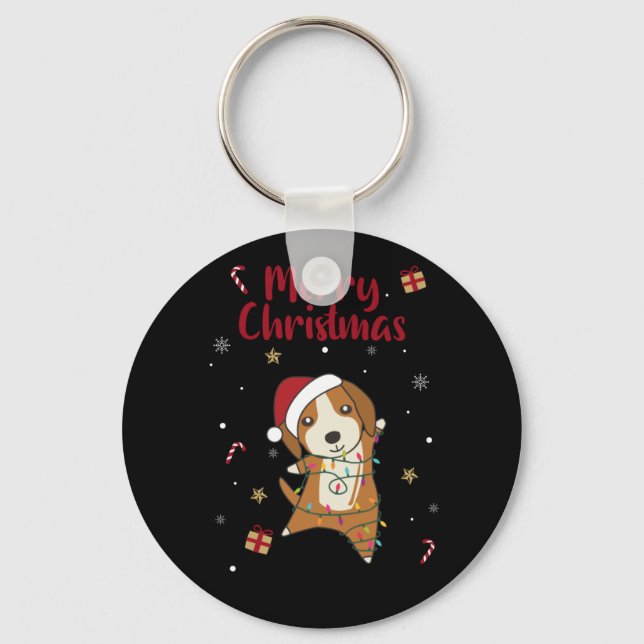 Beagle Merry Christmas Winter Animals Dog Key Ring (Front)