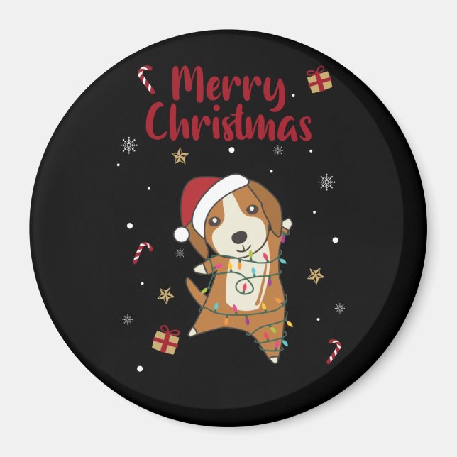 Beagle Merry Christmas Winter Animals Dog Magnet (Front)