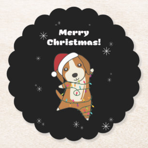 Beagle Merry Christmas Winter Animals Dog Paper Coaster