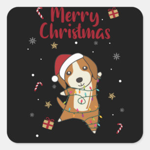 Beagle Merry Christmas Winter Animals Dog Square Sticker