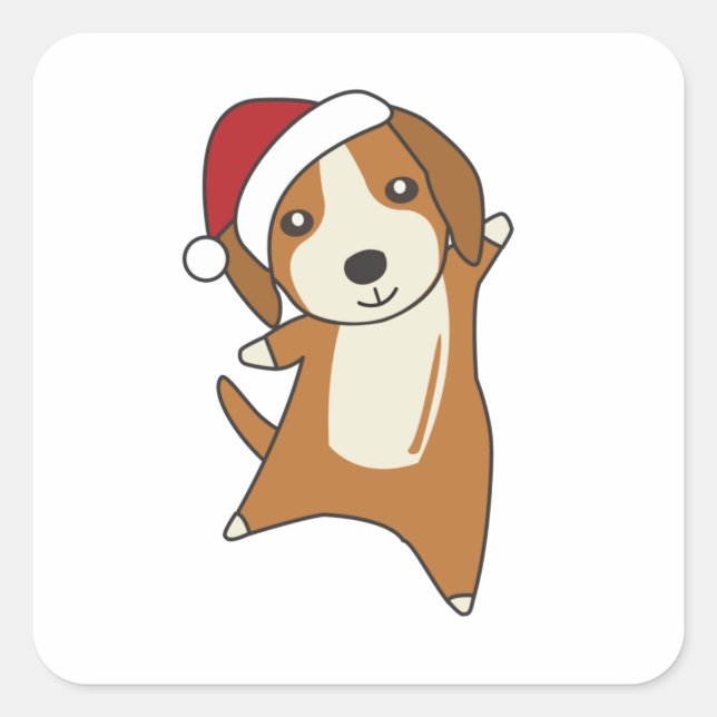 Beagle Merry Christmas Winter Animals Dog Square Sticker (Front)