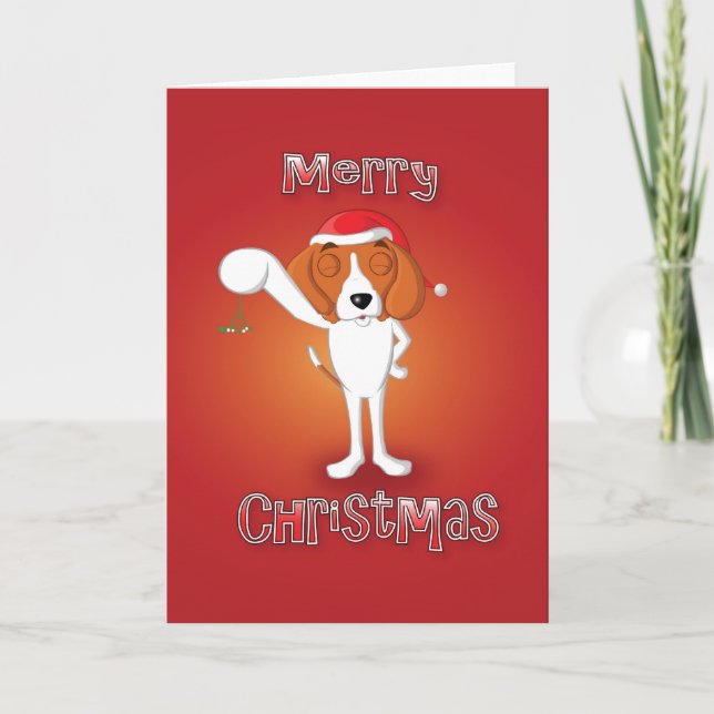beagle - mistletoe - merry christmas holiday card (Front)