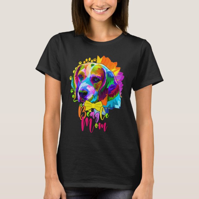 Beagle Mom Cute Colourful Dog Sunflower  Mother's  T-Shirt (Front)