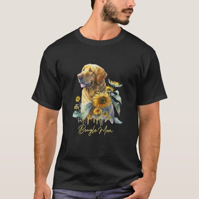 Beagle Mom Sunflower With Dog Paw Mother s Day T-Shirt (Front)