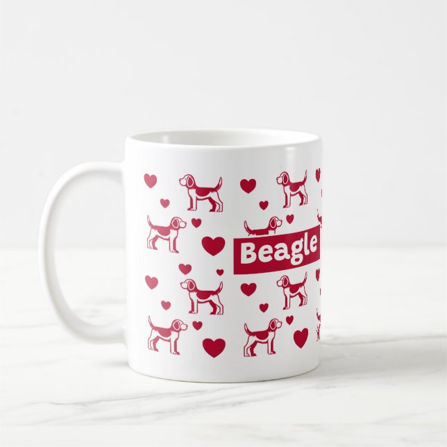 Beagle Mug With Red Hearts (Left)