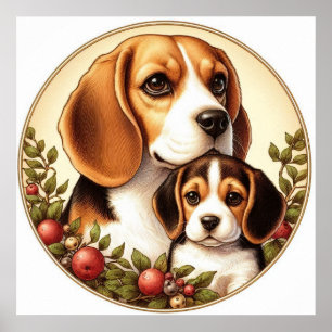 Beagle Mum and Pup 01X Poster