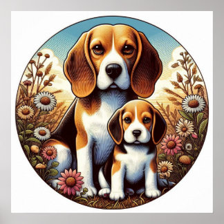 Beagle Mum and Pup 5000 2X Poster