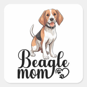 Beagle Mum Cute Cartoon Dog Lover Paw Print Heart Square Sticker