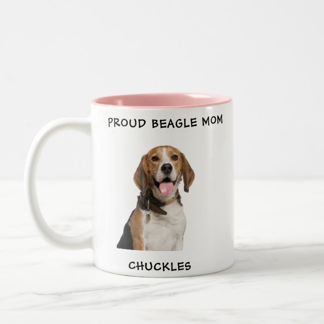 Beagle Mum Personalised Pet Photo Hot Chocolate Two-Tone Coffee Mug (Left)