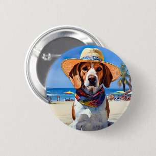 Beagle on Beach, summer gift for dog lovers 6 Cm Round Badge