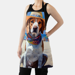 Beagle on Beach, summer gift for dog lovers  Apron