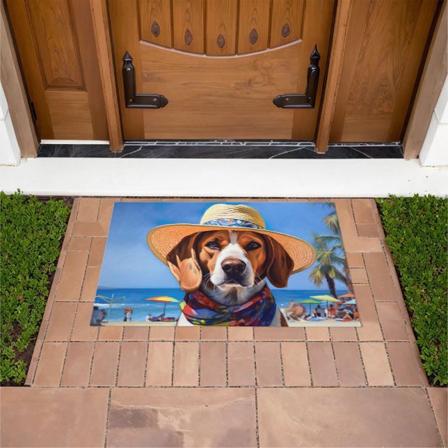 Beagle on Beach, summer gift for dog lovers  Doormat (Outdoor)