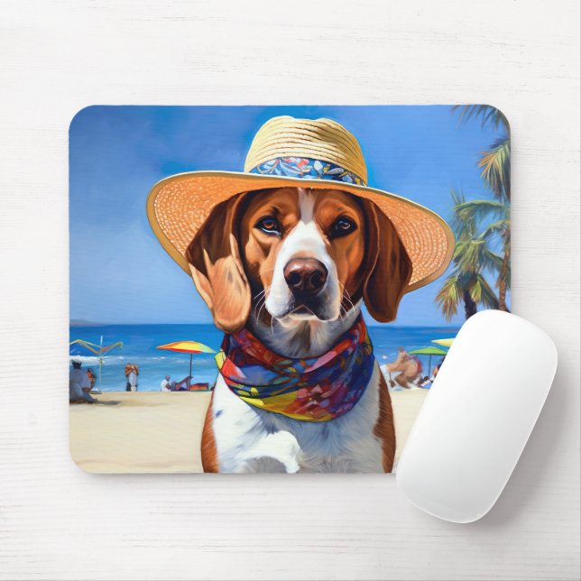 Beagle on Beach, summer gift for dog lovers  Mouse Mat (With Mouse)