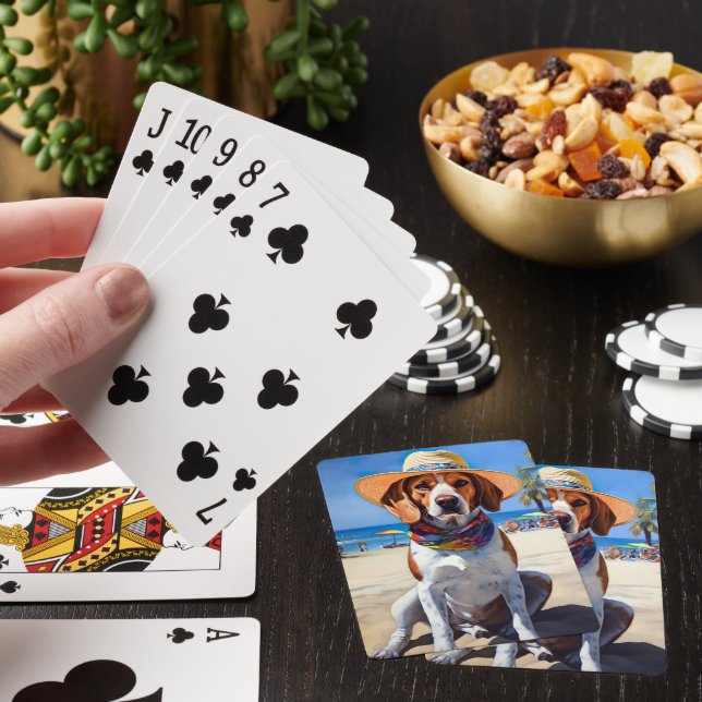 Beagle on Beach, summer gift for dog lovers  Playing Cards (In Situ)