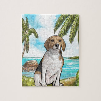 Beagle on Vacation Tropical Beach Jigsaw Puzzle