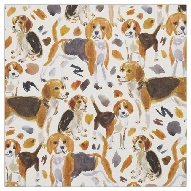 BEAGLE Painterly Watercolor Hound Dogs Fabric (Swatch)