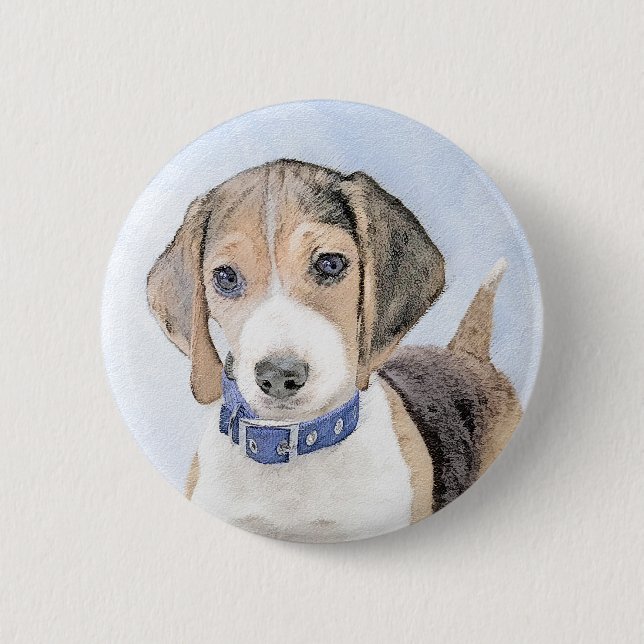 Beagle Painting - Cute Original Dog Art 6 Cm Round Badge (Front)