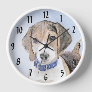 Beagle Painting - Cute Original Dog Art Clock