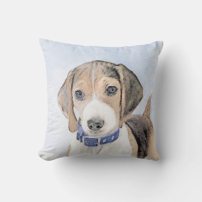 Beagle Painting - Cute Original Dog Art Cushion (Front)